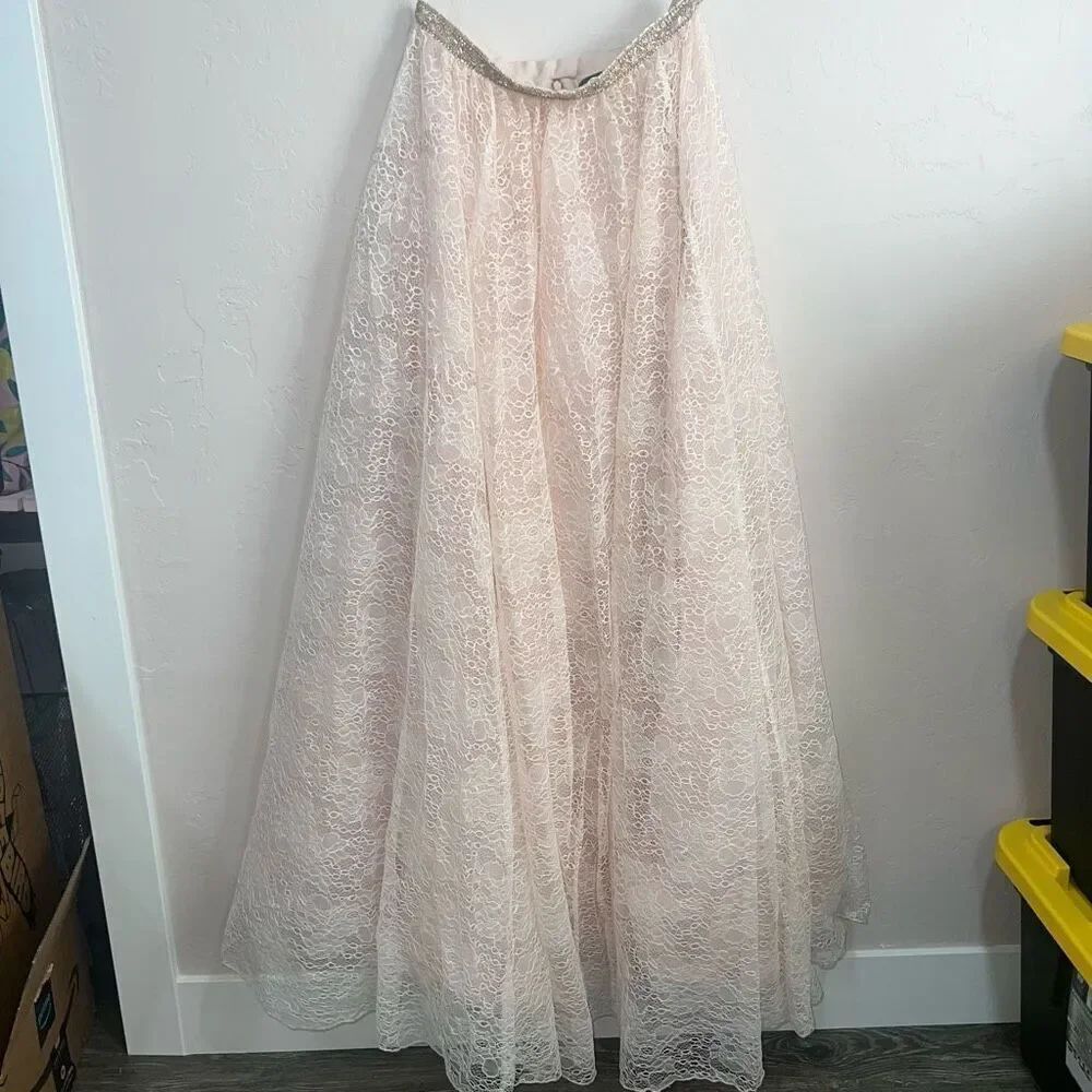 2 CUTE BY J MICHEAL'S pink lace maxi skirt